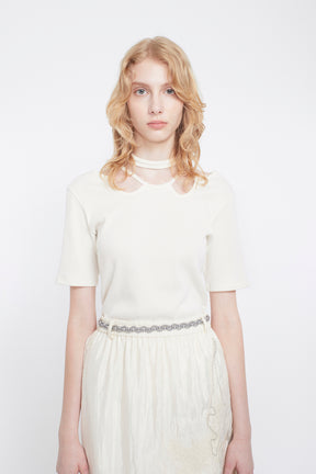 Glitter ivy halfsleeve tops (White)