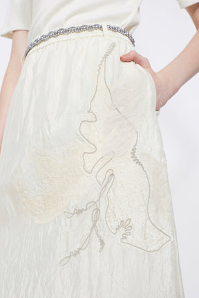 Flutter patchwork embroidered skirt (White)