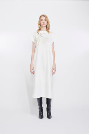 Flutter patchwork embroidered dress (White)