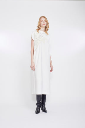 Flutter patchwork embroidered dress (White)