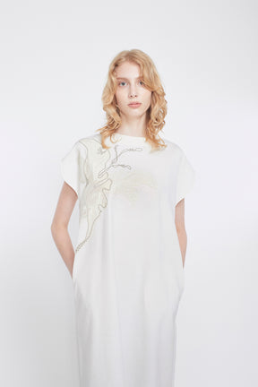 Flutter patchwork embroidered dress (White)