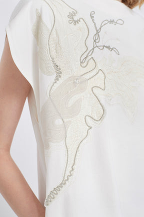 Flutter patchwork embroidered dress (White)