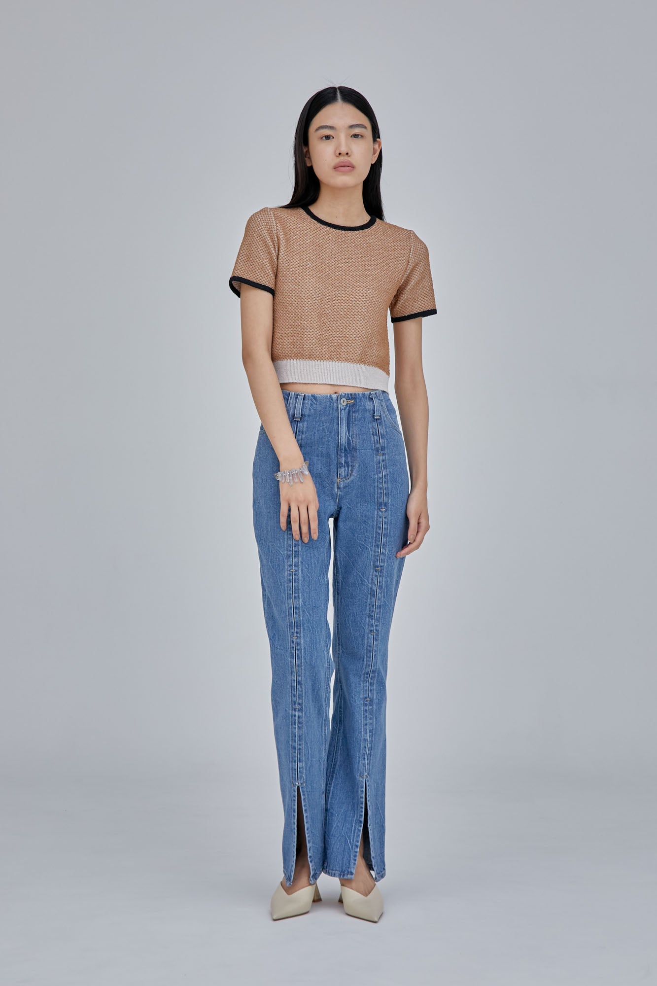 Tucked slit denim (Blue)