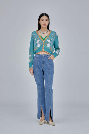 Tucked slit denim (Blue)