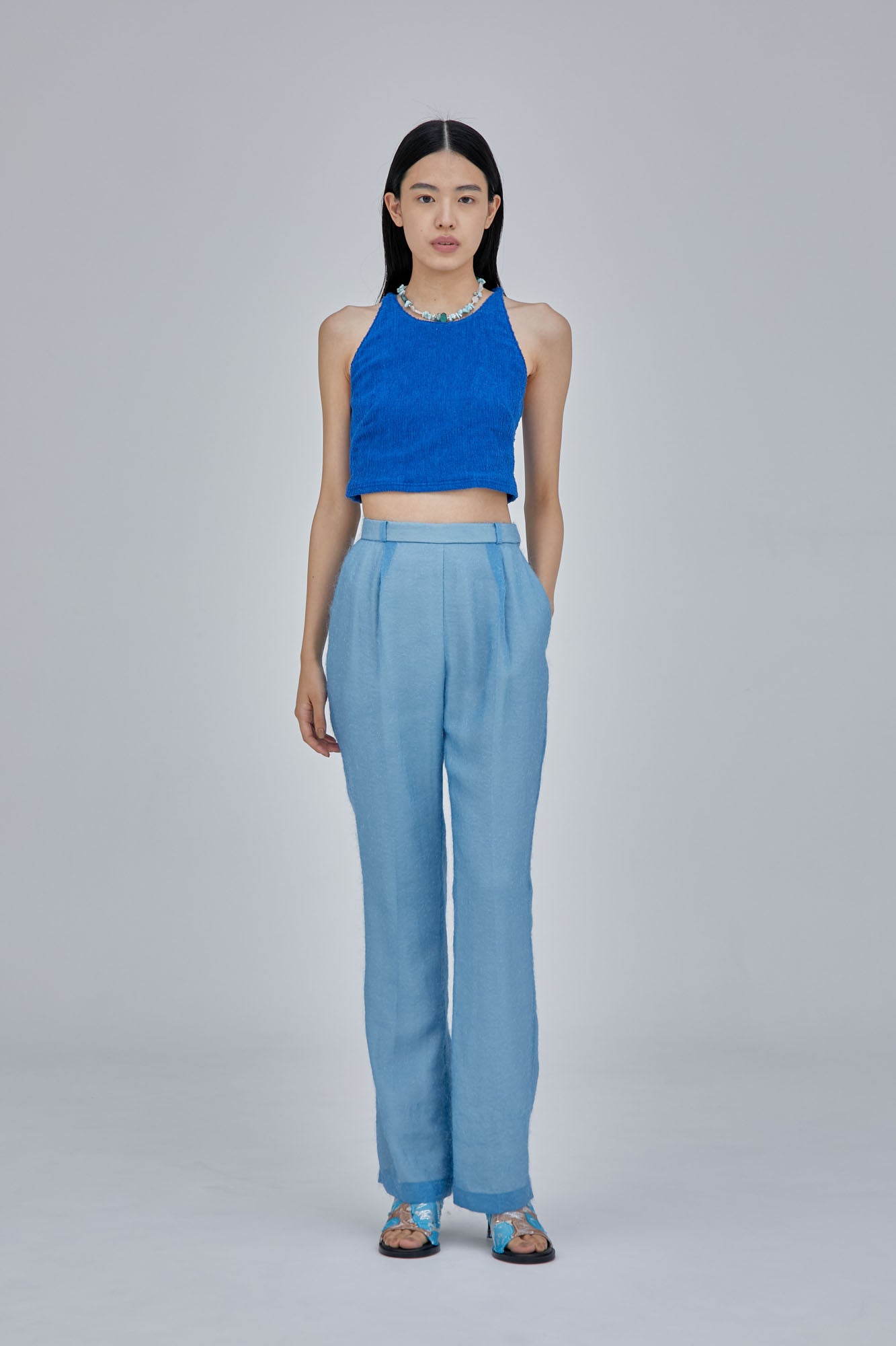 Fluffy jacquard trousers (Light blue)