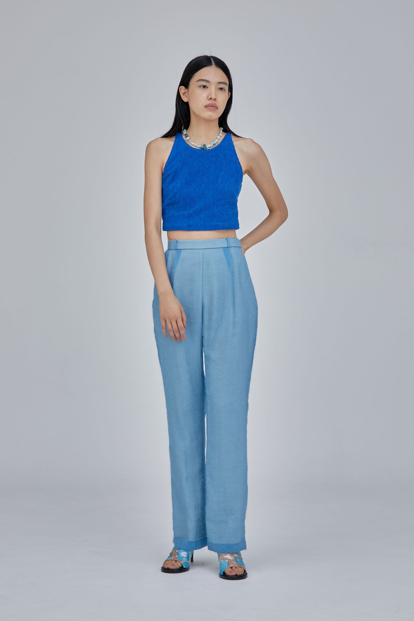Fluffy jacquard trousers (Light blue)