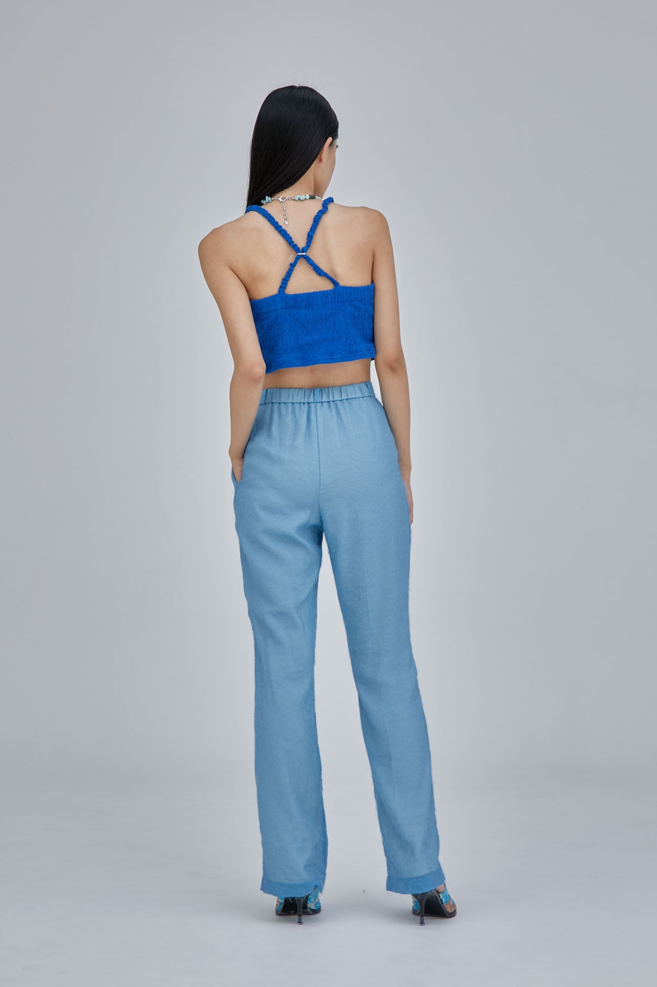 Fluffy jacquard trousers (Light blue)