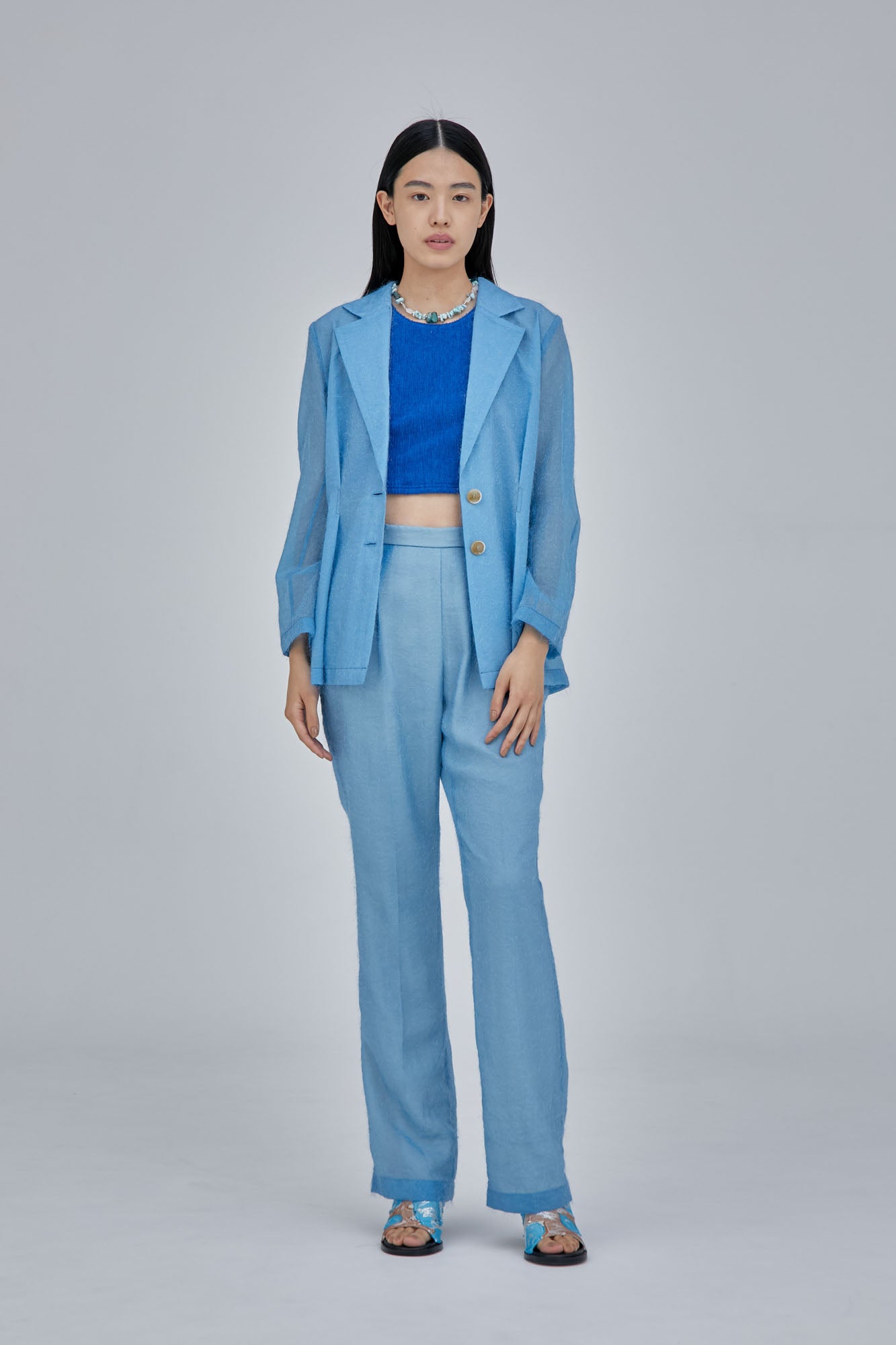 Fluffy jacquard trousers (Light blue)