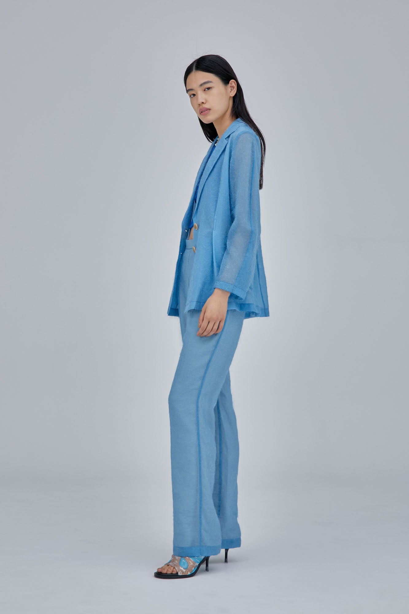 Fluffy jacquard trousers (Light blue)