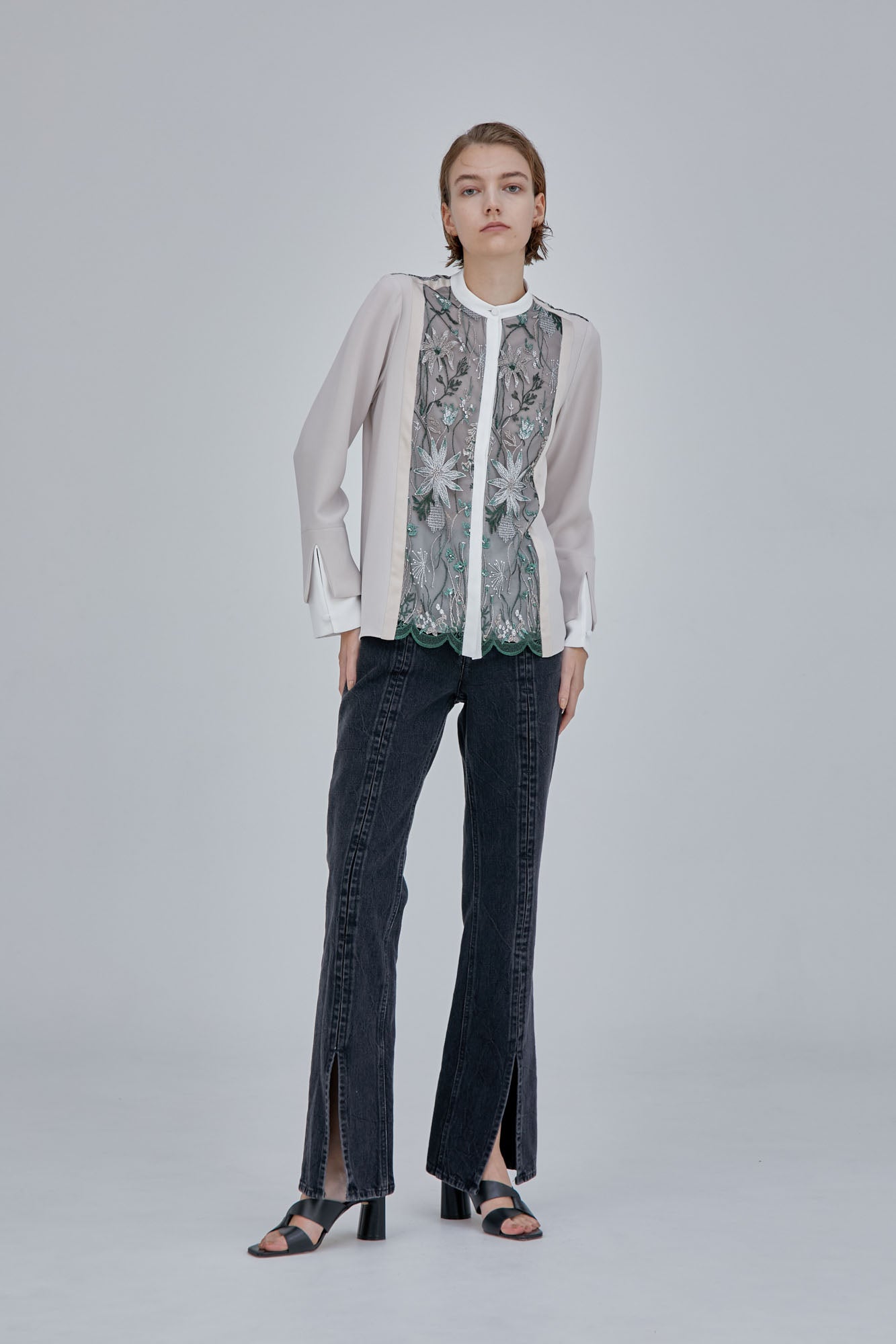 Tucked slit denim (Black)