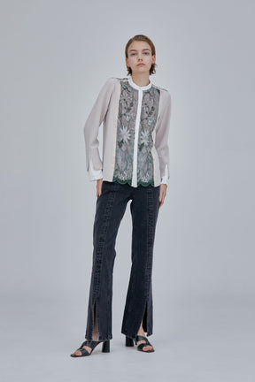 Tucked slit denim (Black)