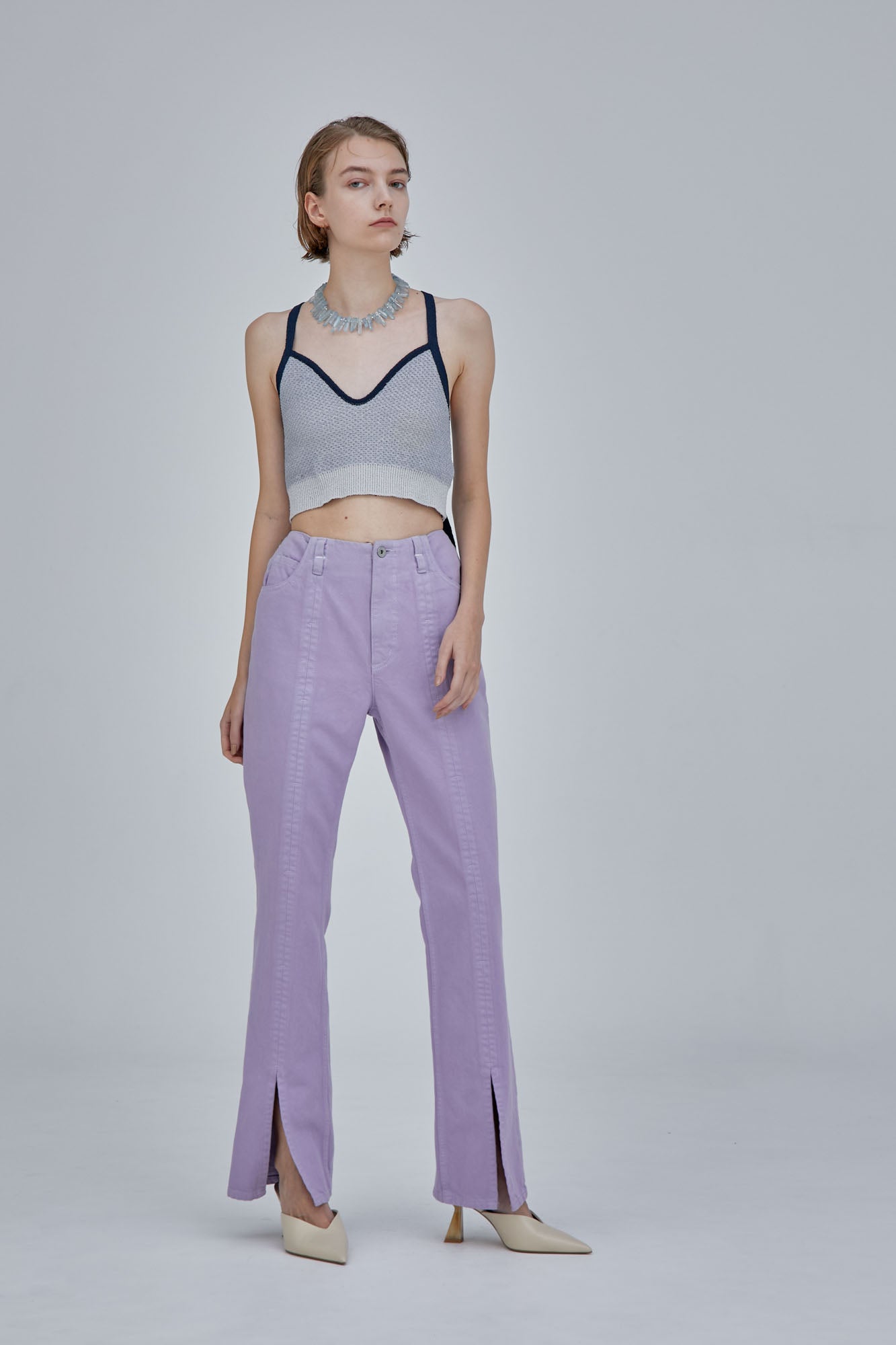 Tucked slit denim (Lilac)