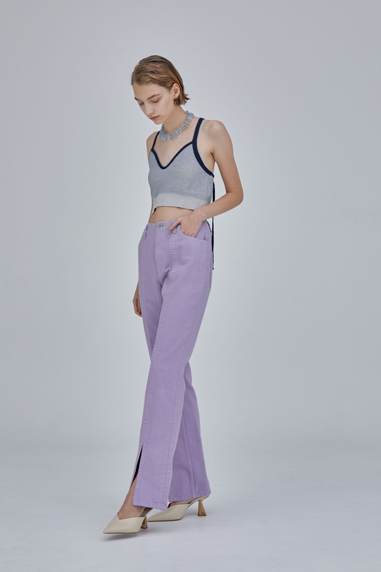 Tucked slit denim (Lilac)