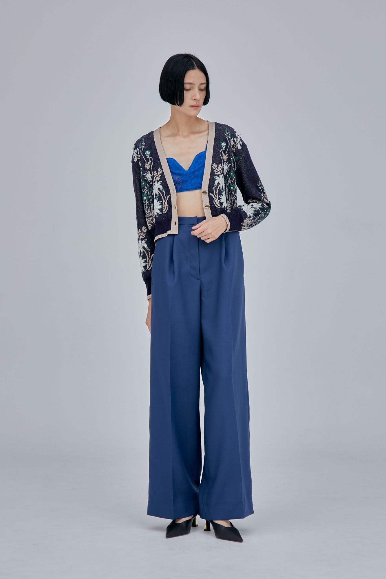 Plain wide slacks (Navy)