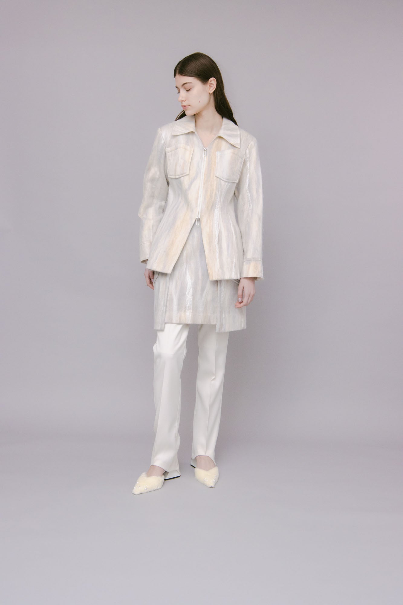 Snow cover needle punch jacket (White)