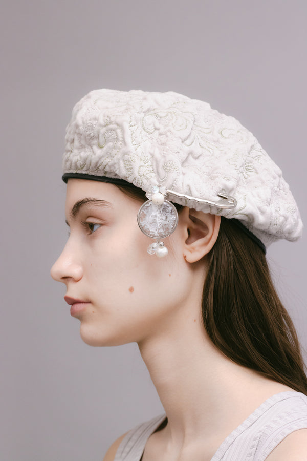 MURRAL Ice flower embroidery beret (Ivory)