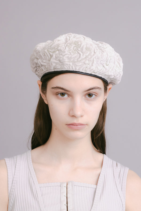 MURRAL Ice flower embroidery beret (Ivory)