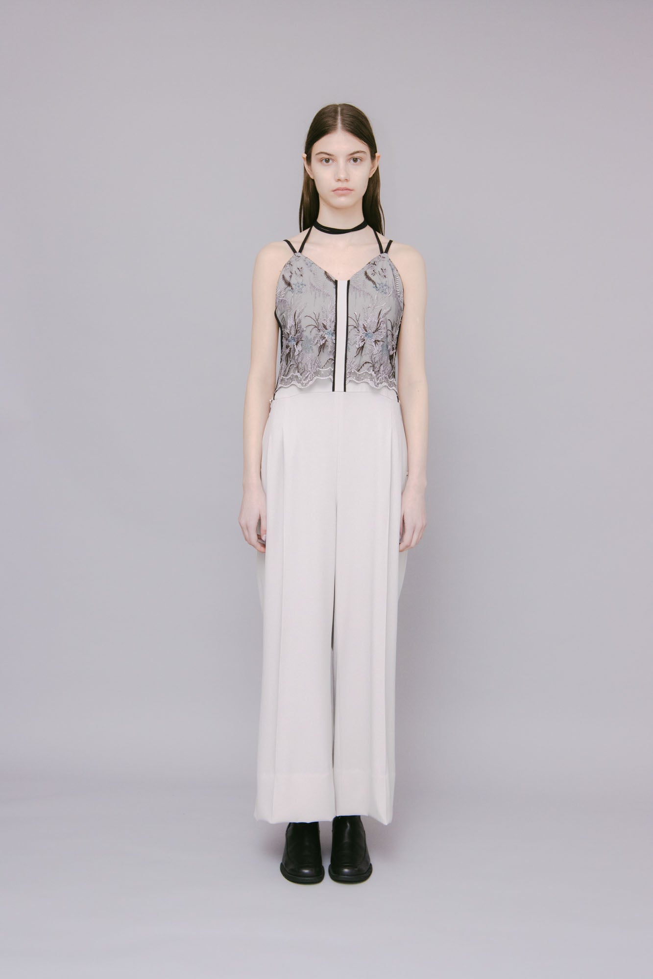 Petal lace overalls (Ice gray)