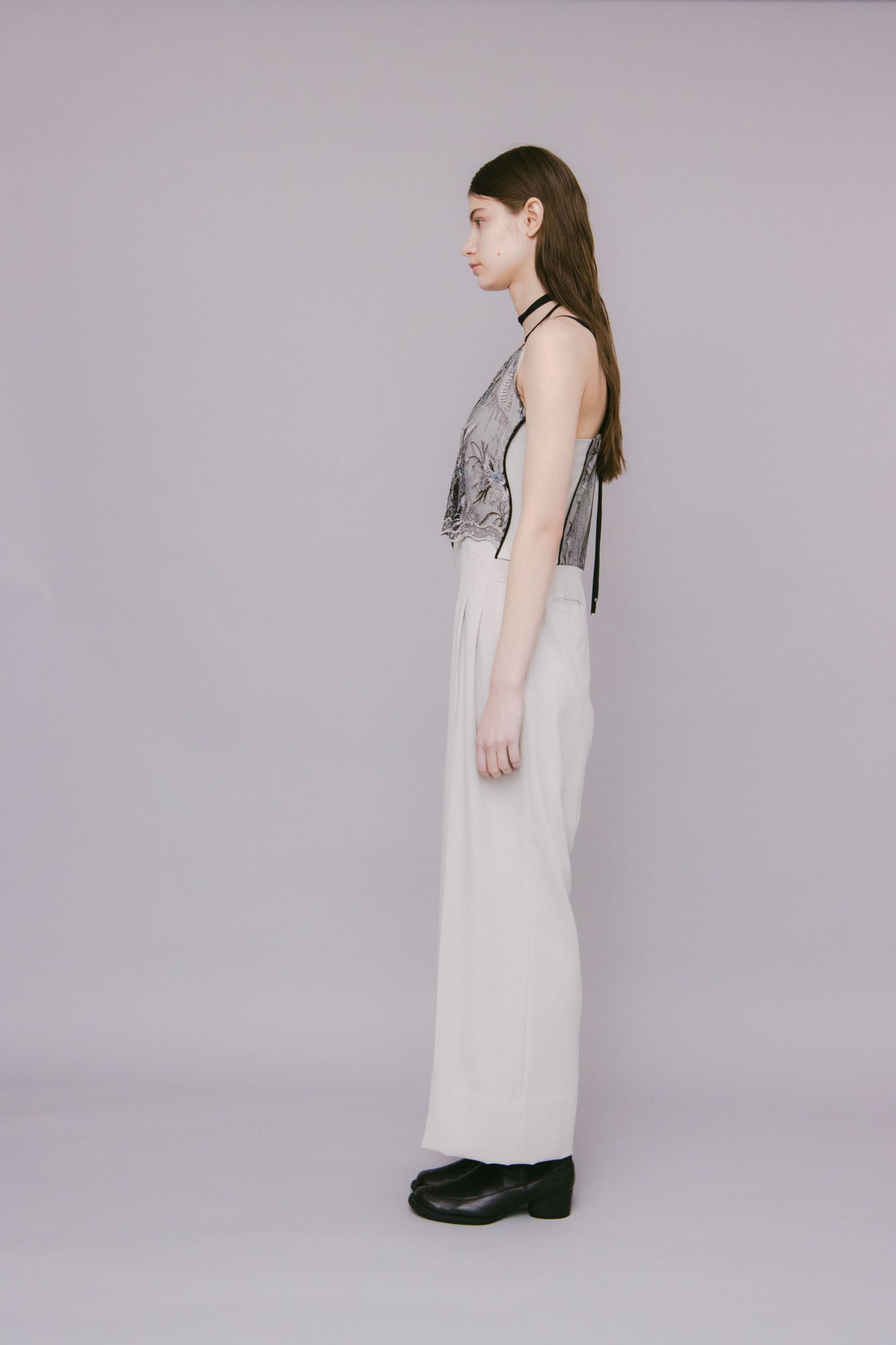 Petal lace overalls (Ice gray)