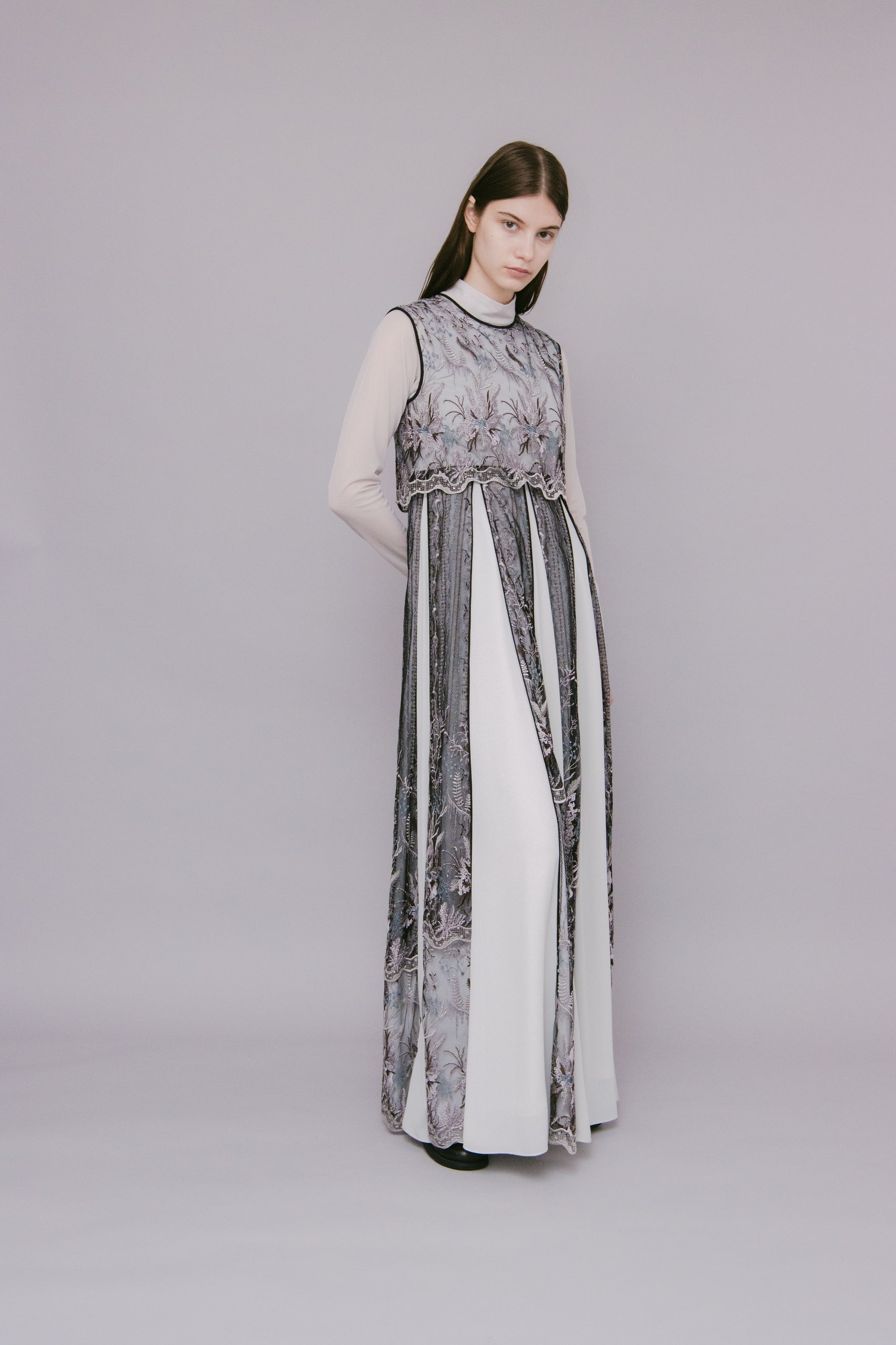 Snow flower lace dress (Ice gray)