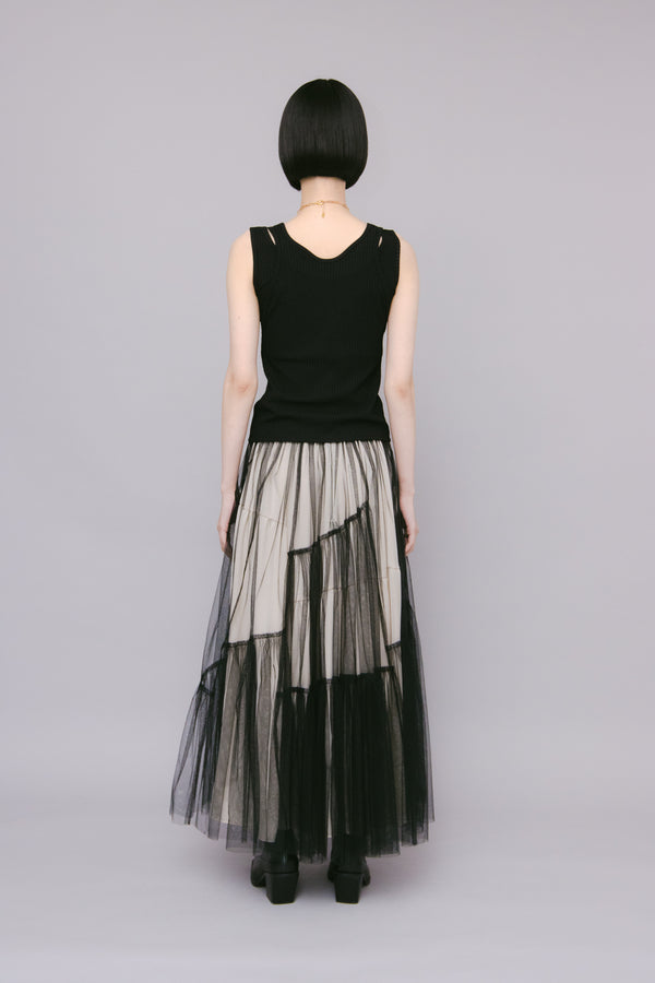 MURRAL Leaf vein tulle skirt (Black)