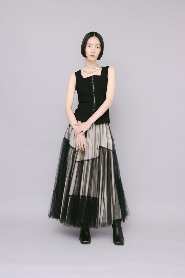 MURRAL Leaf vein tulle skirt (Black)