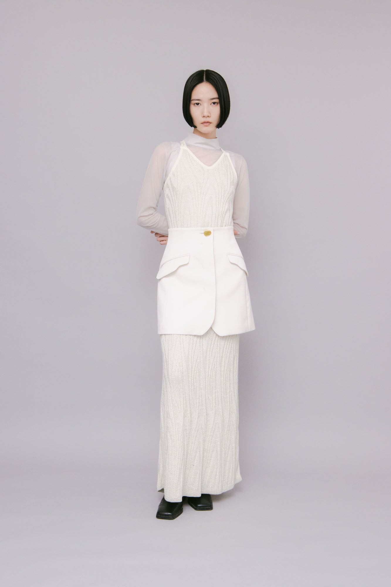 Monochrome wrapped skirt (White)