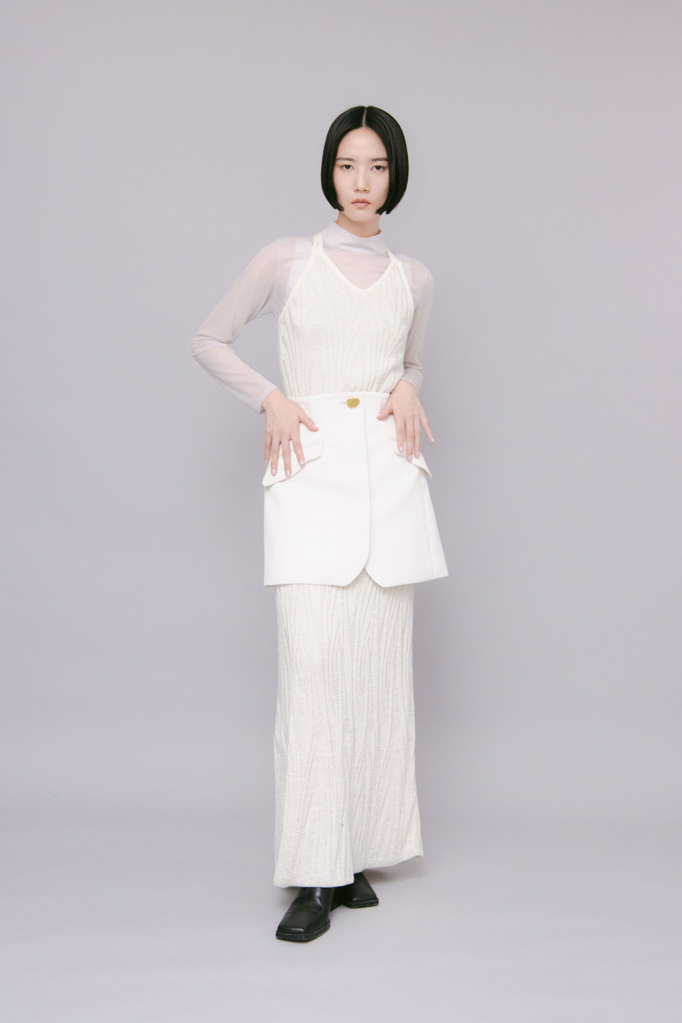 Monochrome wrapped skirt (White)