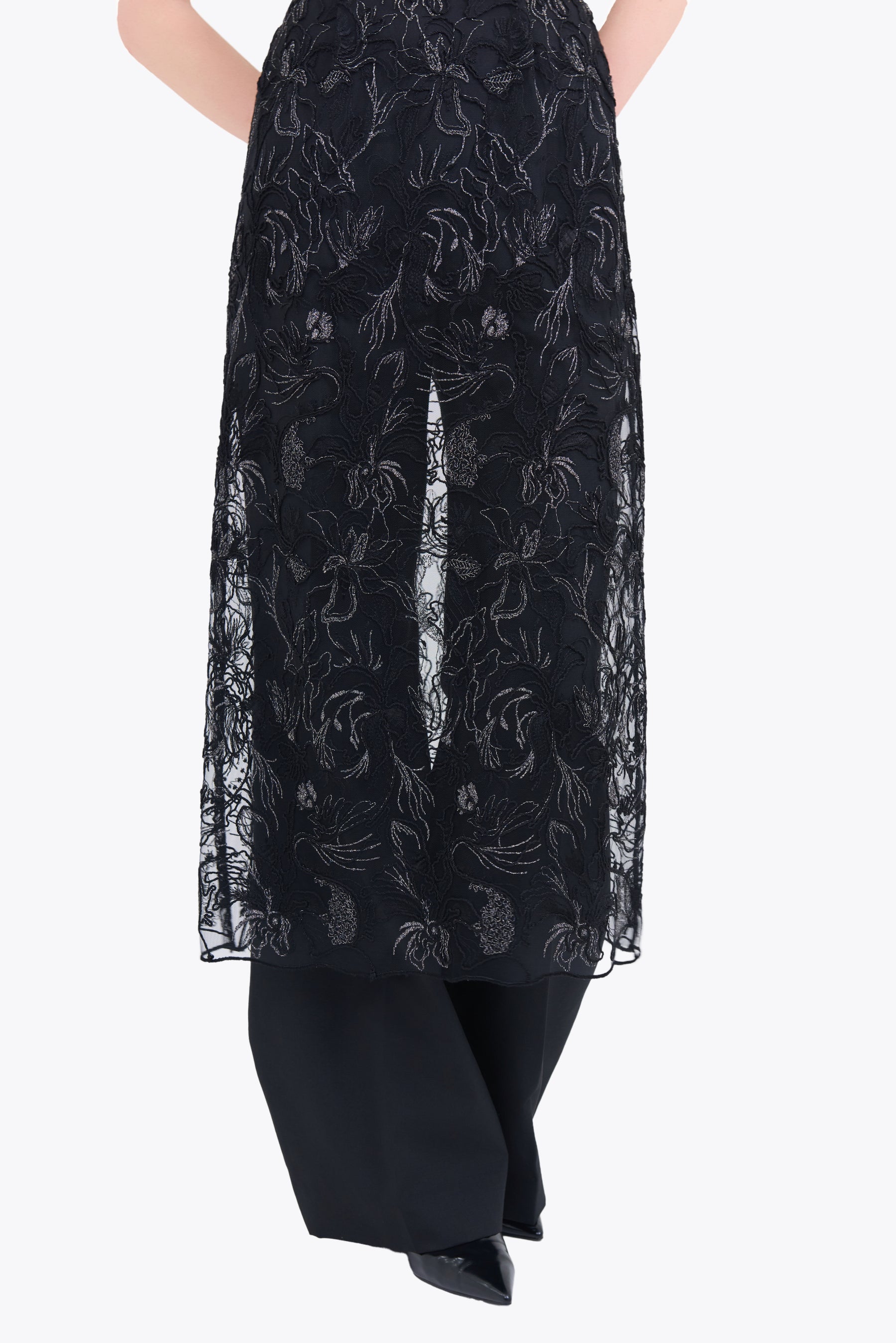 Seem flower lace skirt (Black)