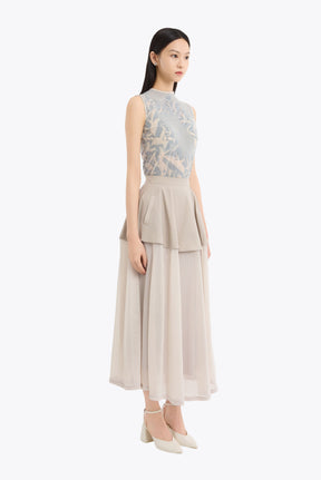 Military layered flare skirt (Light gray)