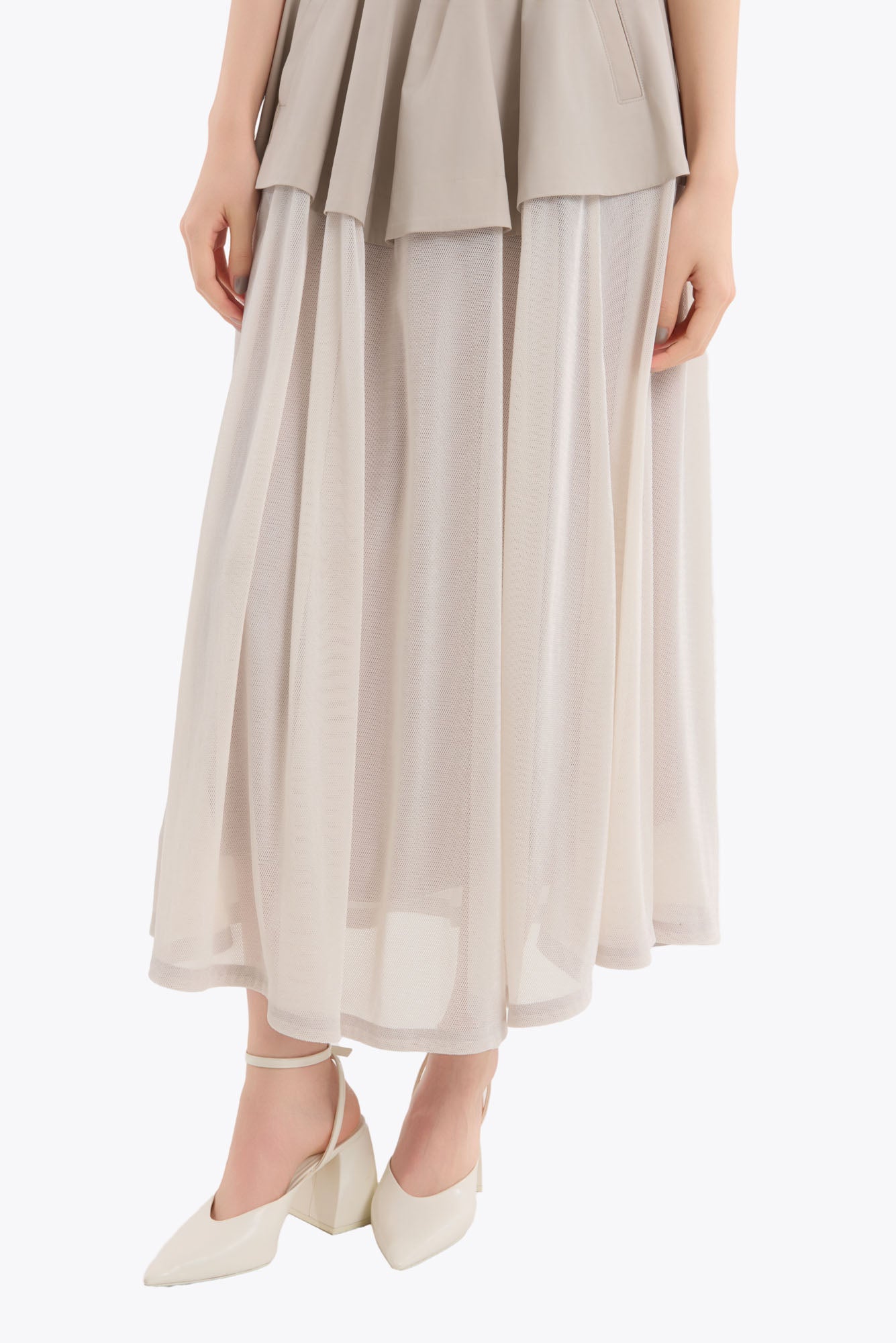 Military layered flare skirt (Light gray)