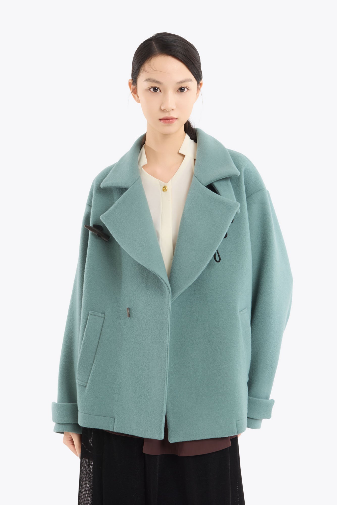 Trillium embroidered wool coat (Green)