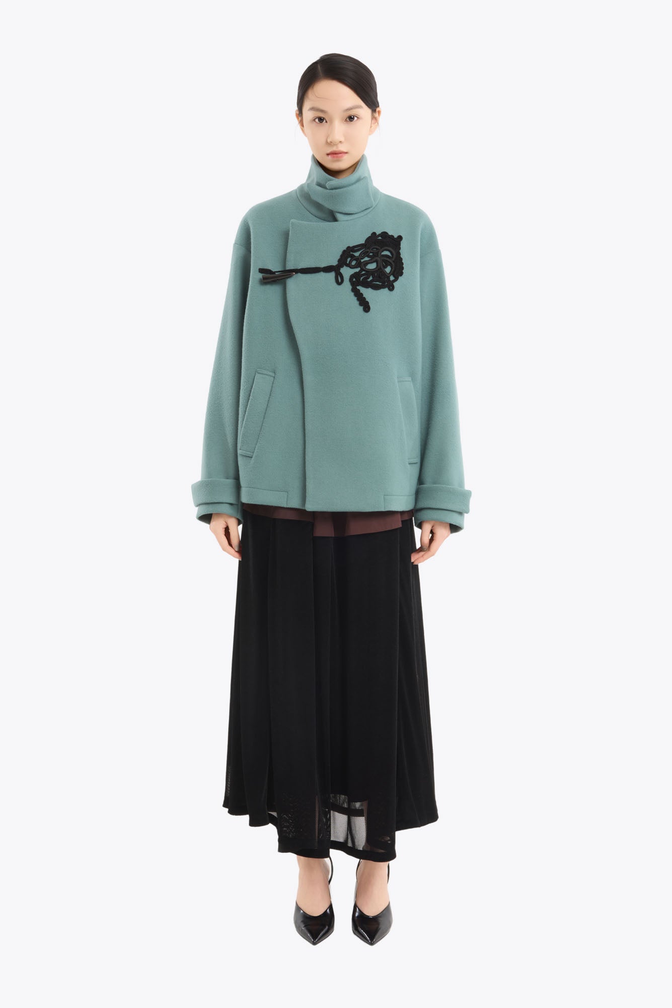 Trillium embroidered wool coat (Green)