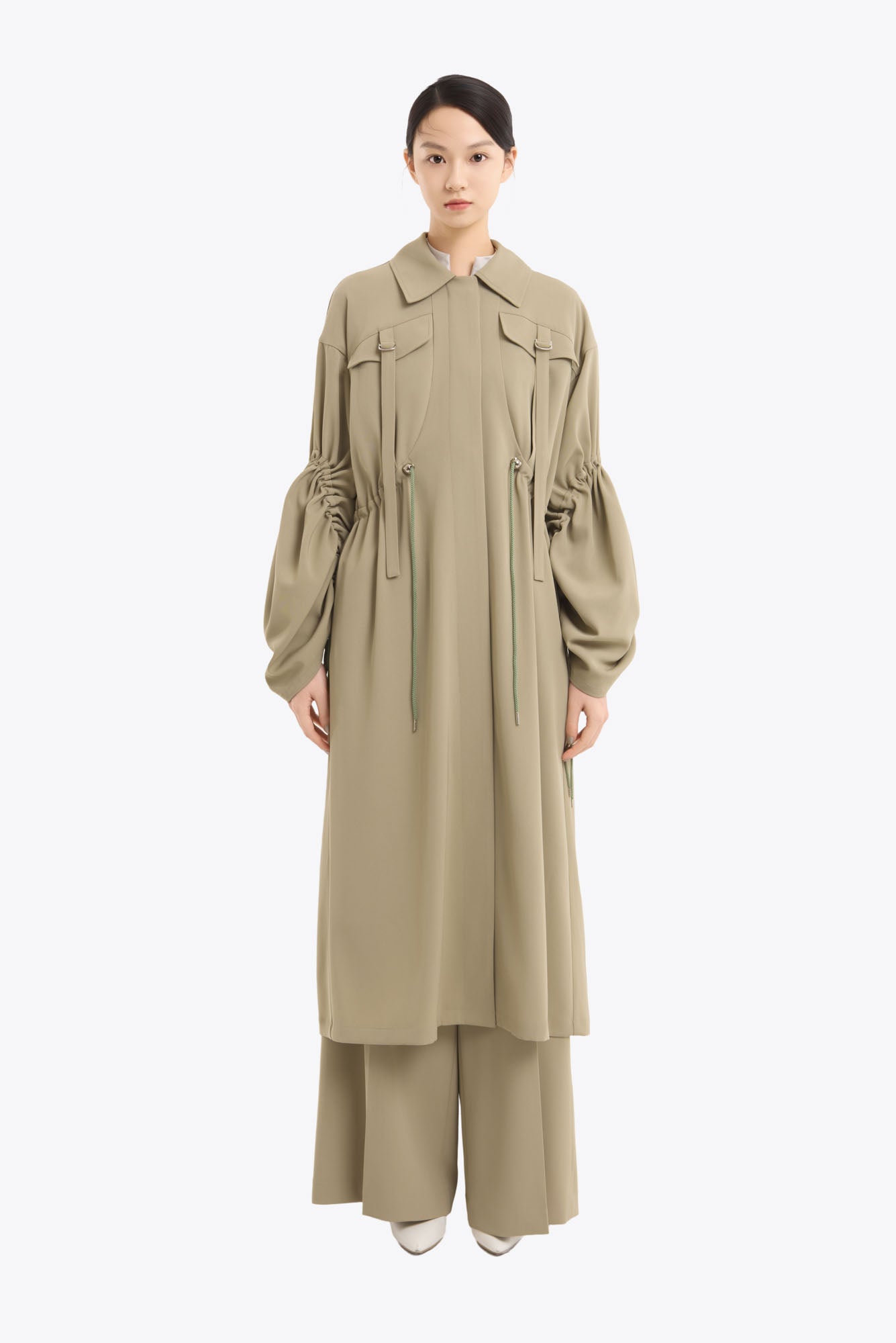 Gathered sleeve military coat (Smoked khaki)