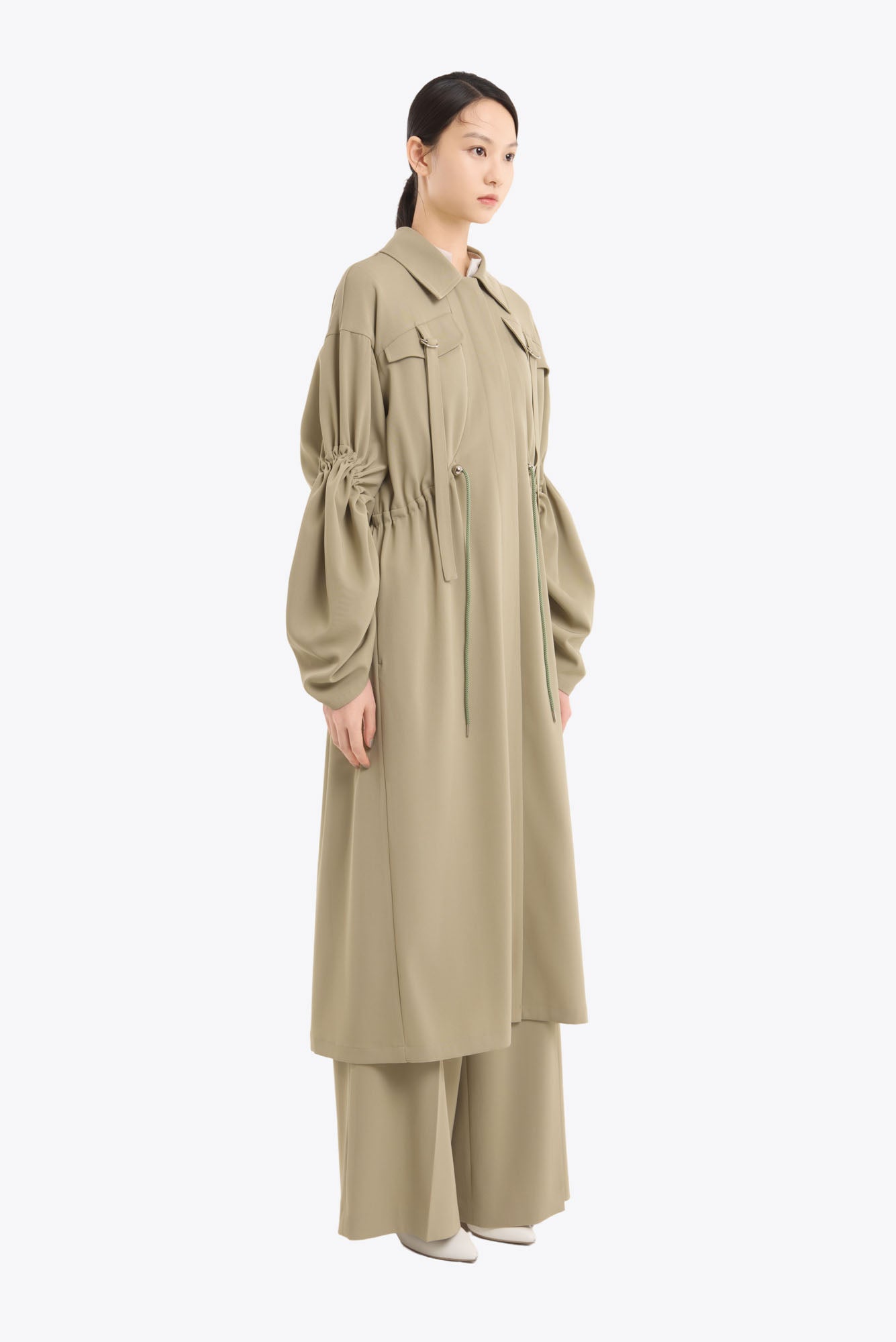 Gathered sleeve military coat (Smoked khaki)