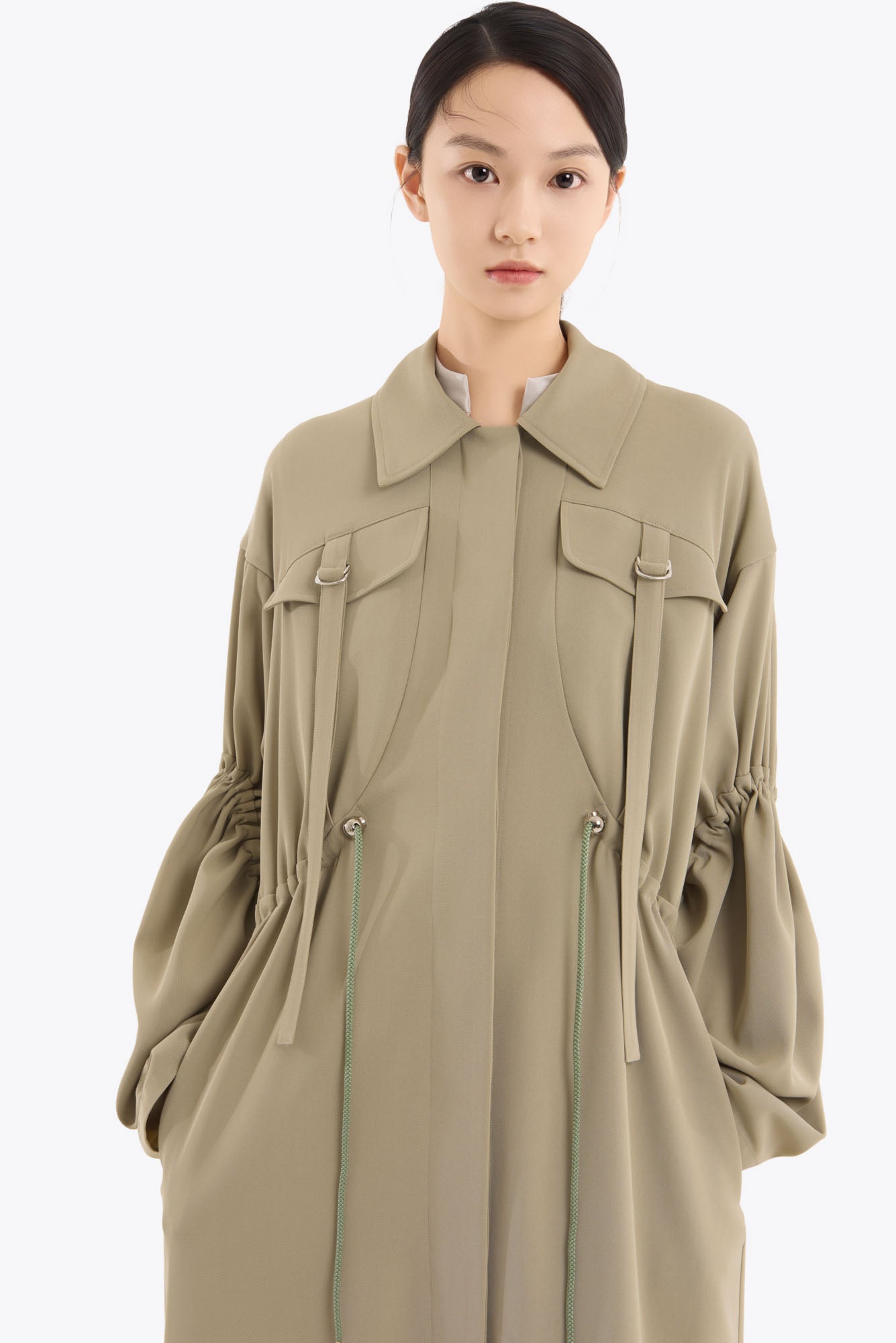 Gathered sleeve military coat (Smoked khaki)