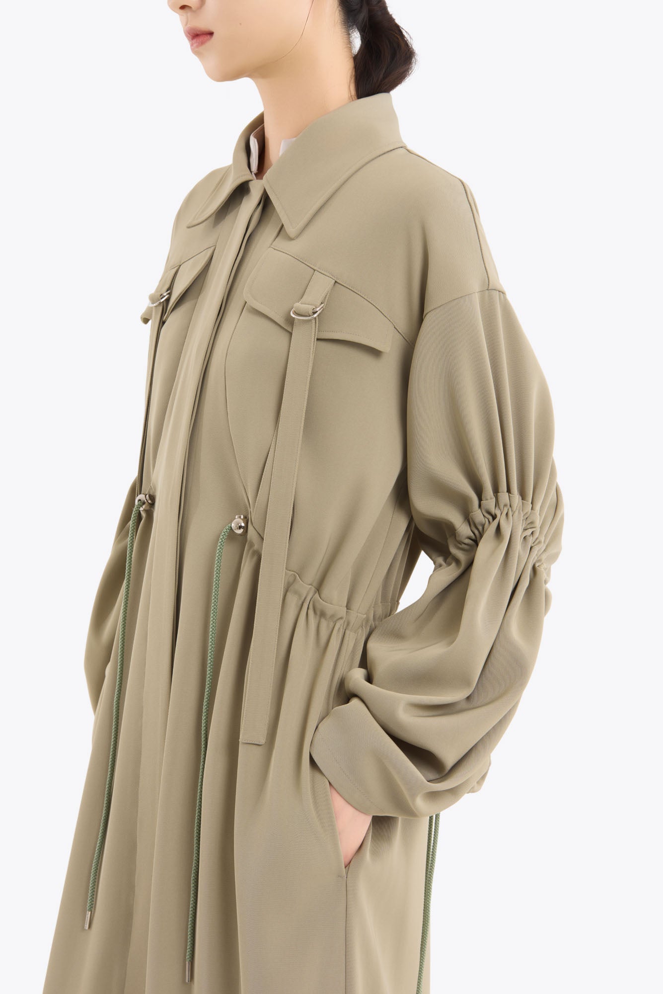 Gathered sleeve military coat (Smoked khaki)