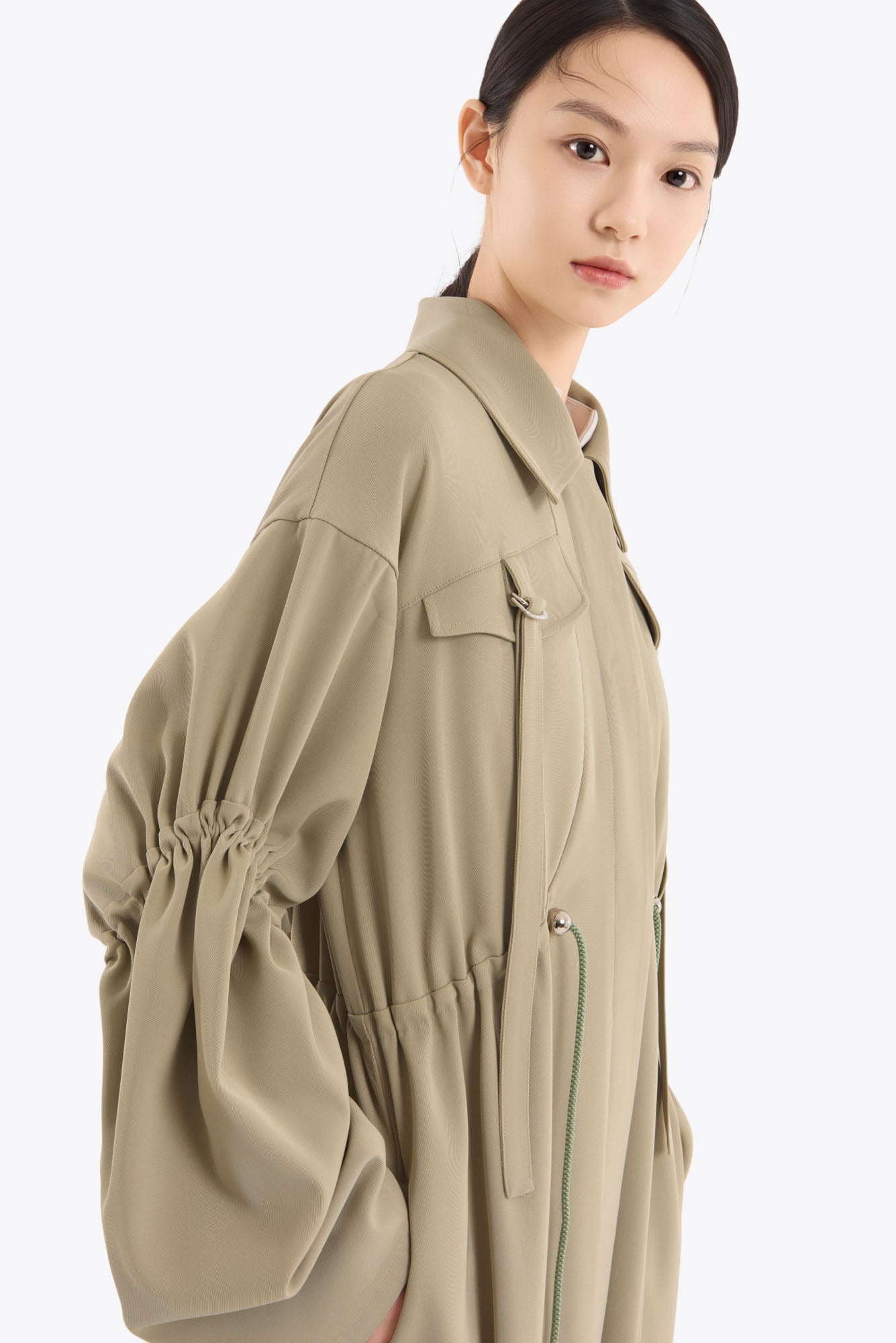 Gathered sleeve military coat (Smoked khaki)