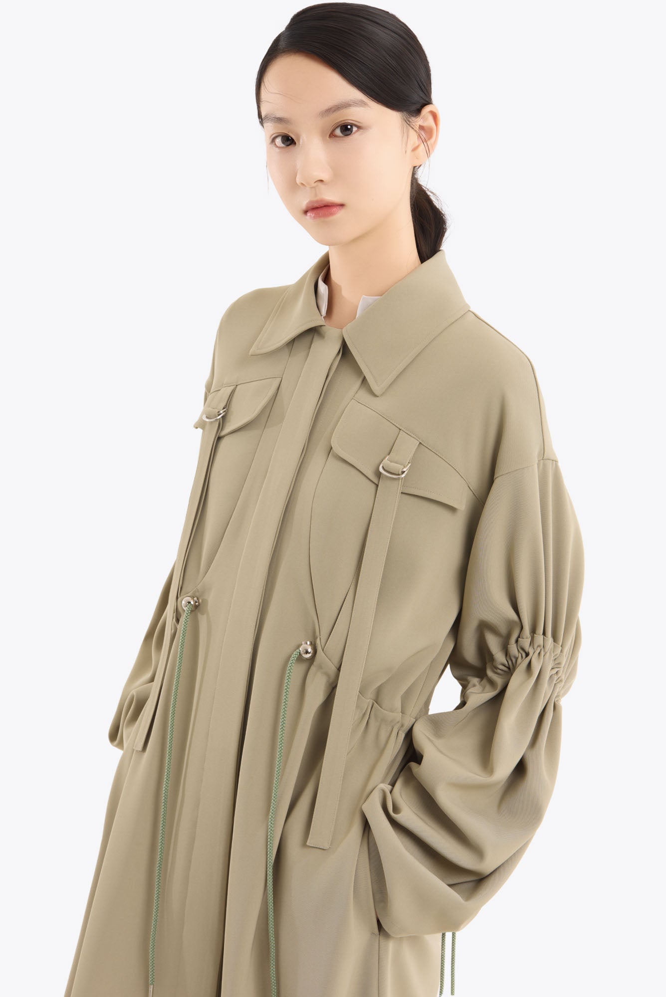 Gathered sleeve military coat (Smoked khaki)