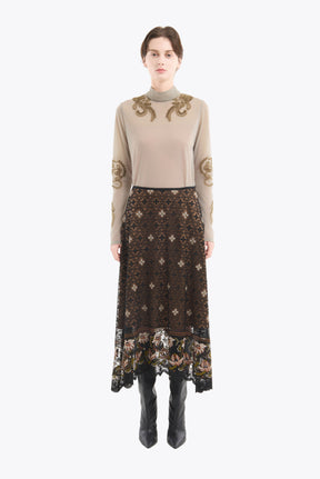Moon road  embroidered sheer top (Smoked khaki)