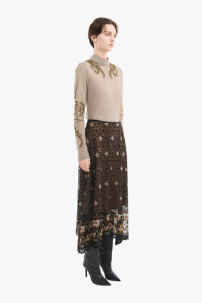 Moon road  embroidered sheer top (Smoked khaki)