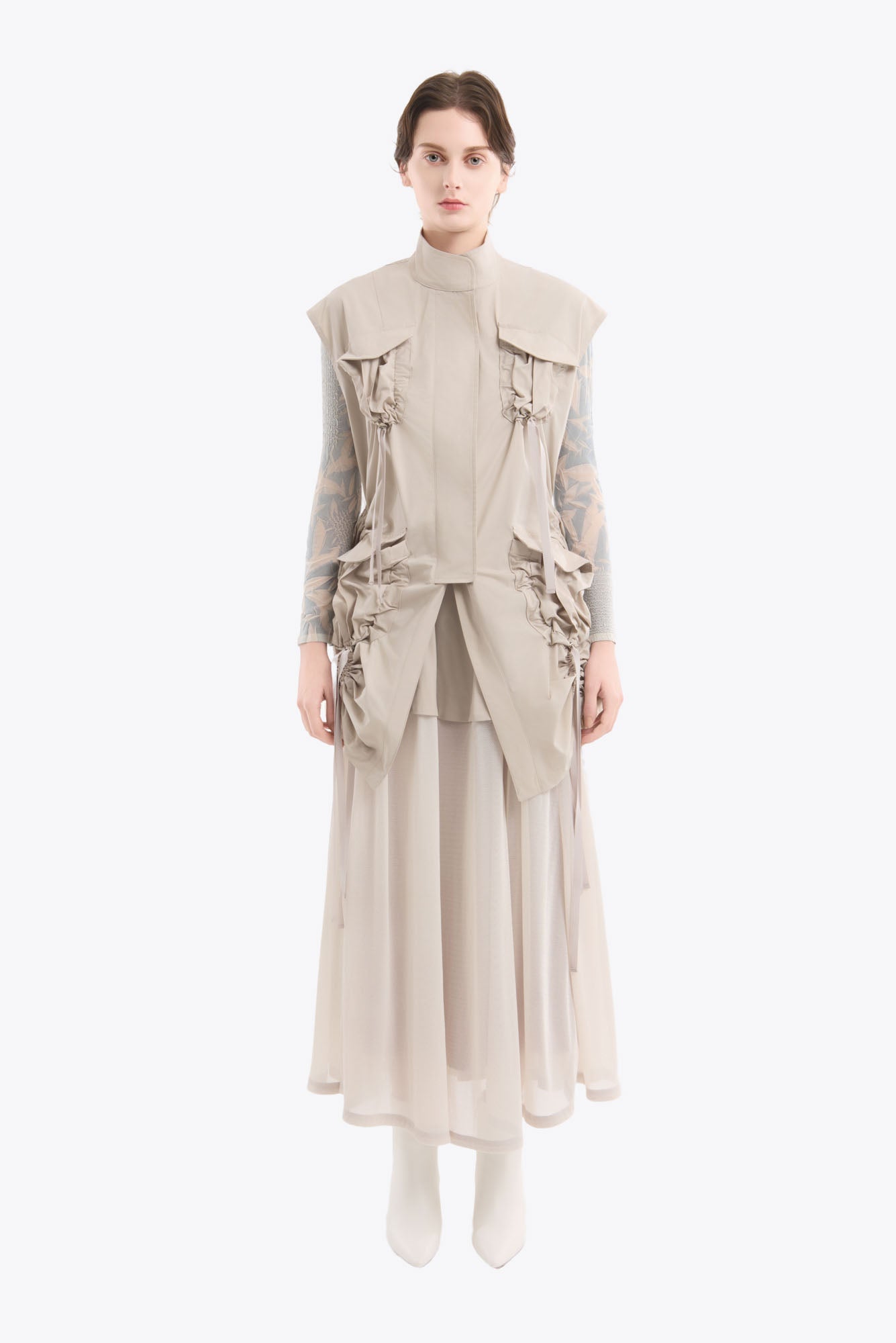 Military layered flare skirt (Light gray)