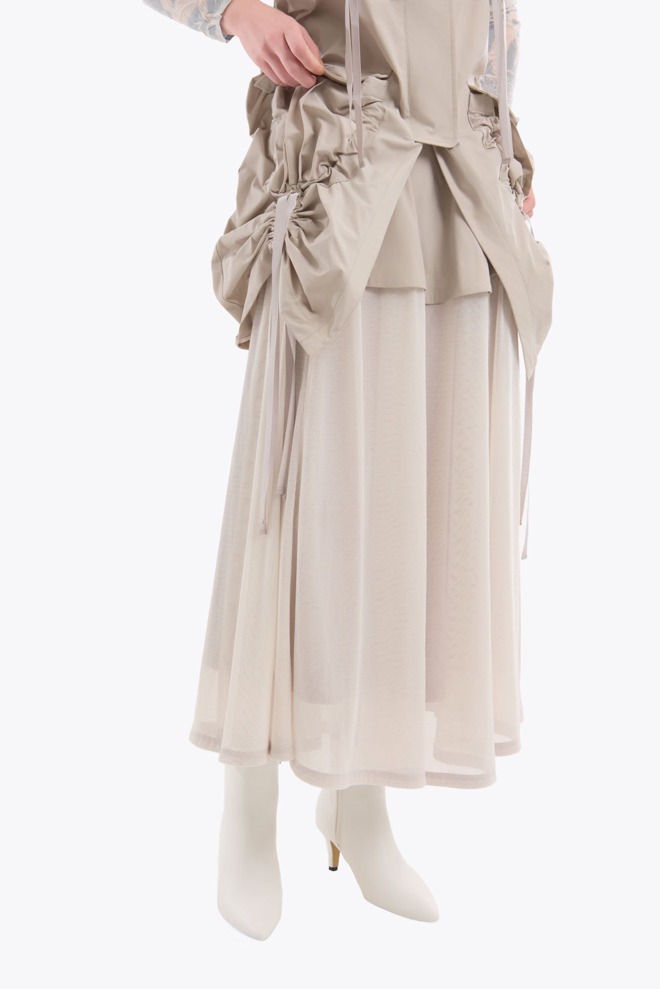 Military layered flare skirt (Light gray)