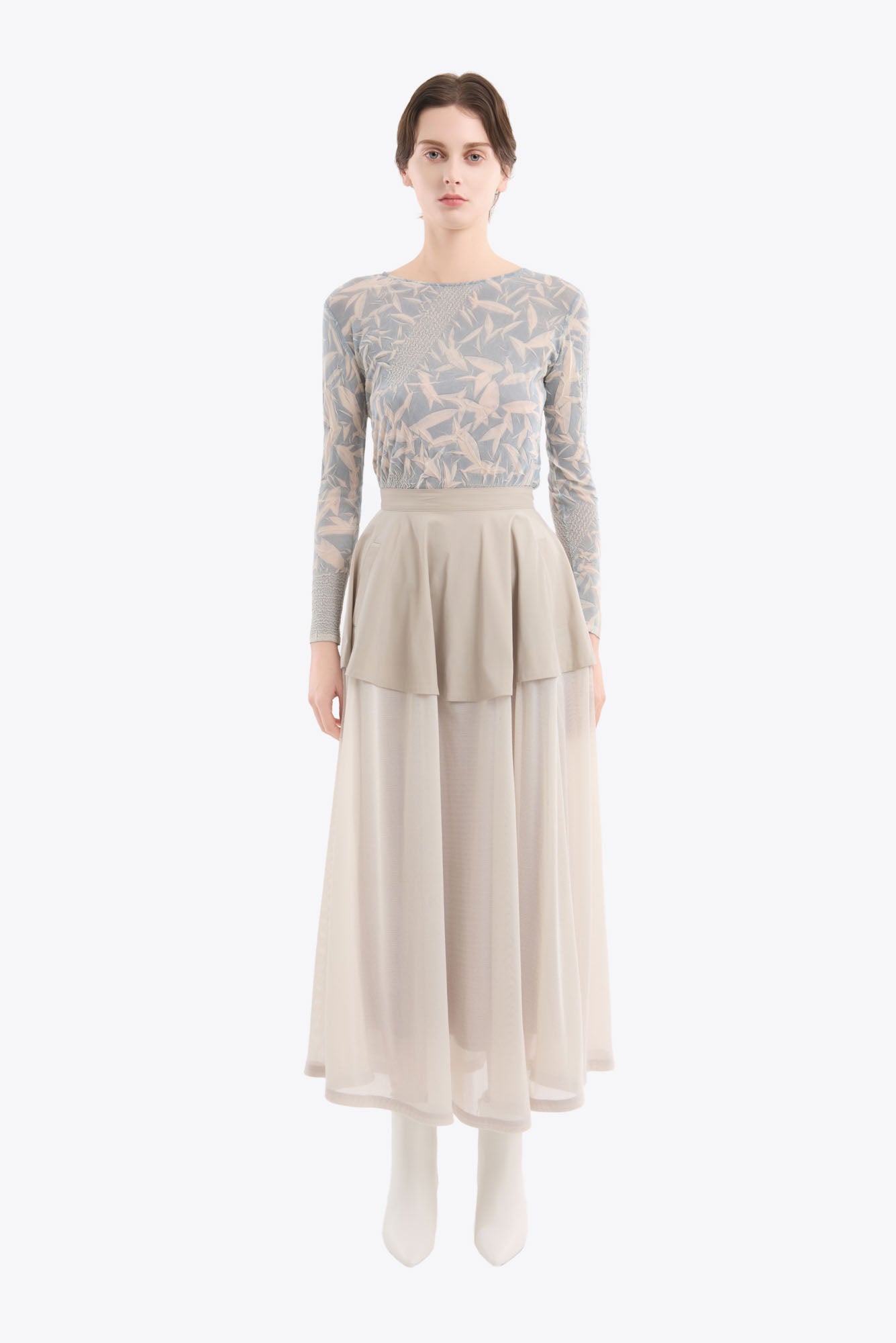 Military layered flare skirt (Light gray)