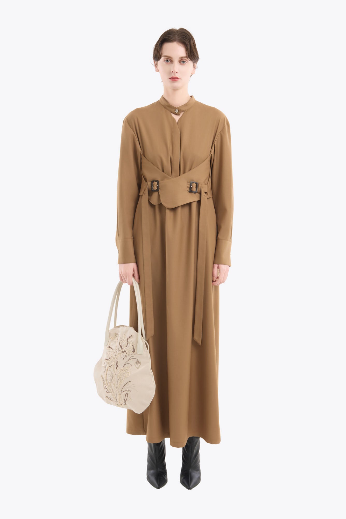 Cape belt dress (Beige)