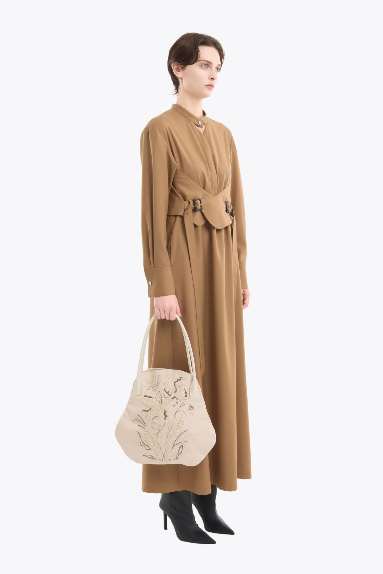 Cape belt dress (Beige)