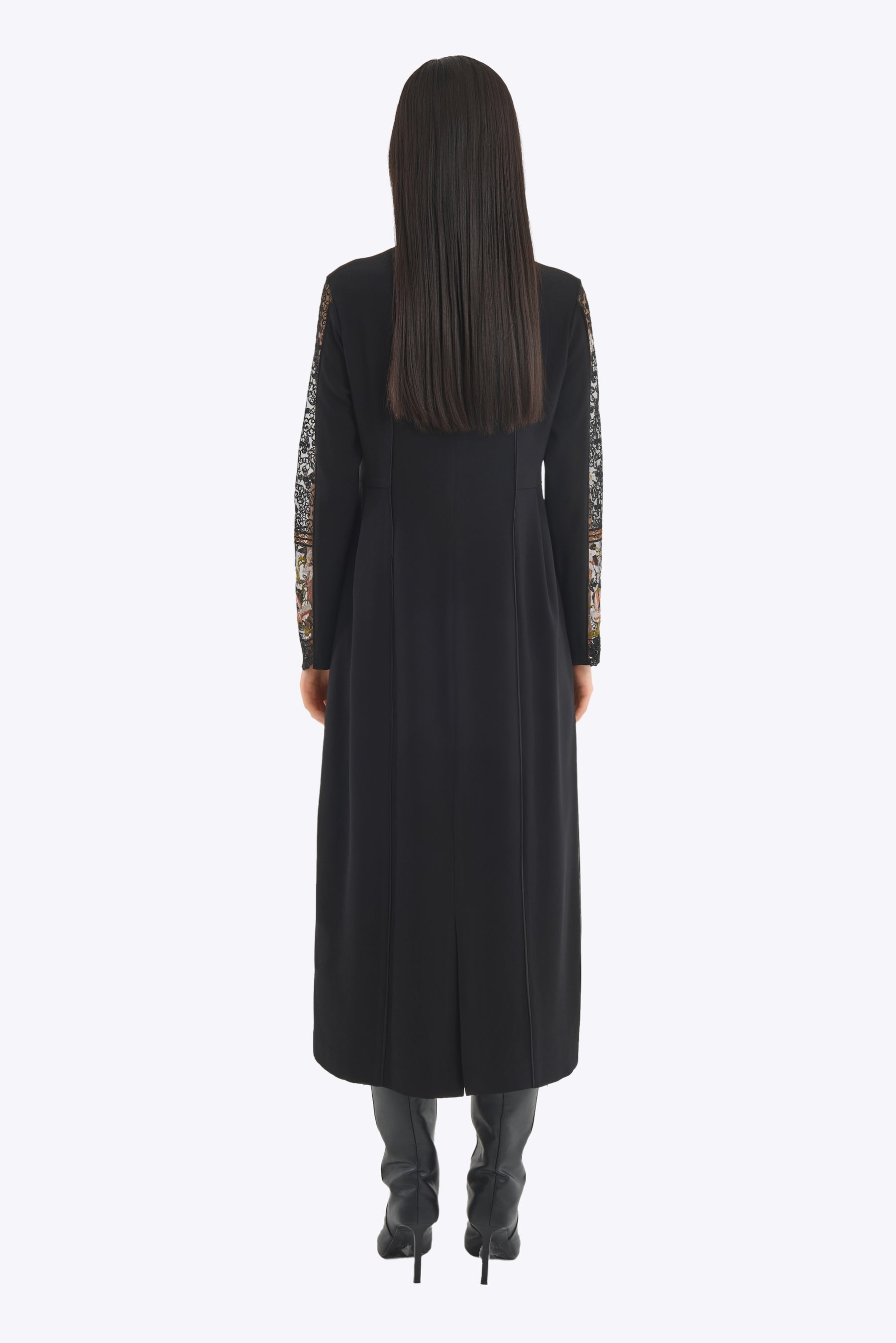 Petal collar lace dress (Black)