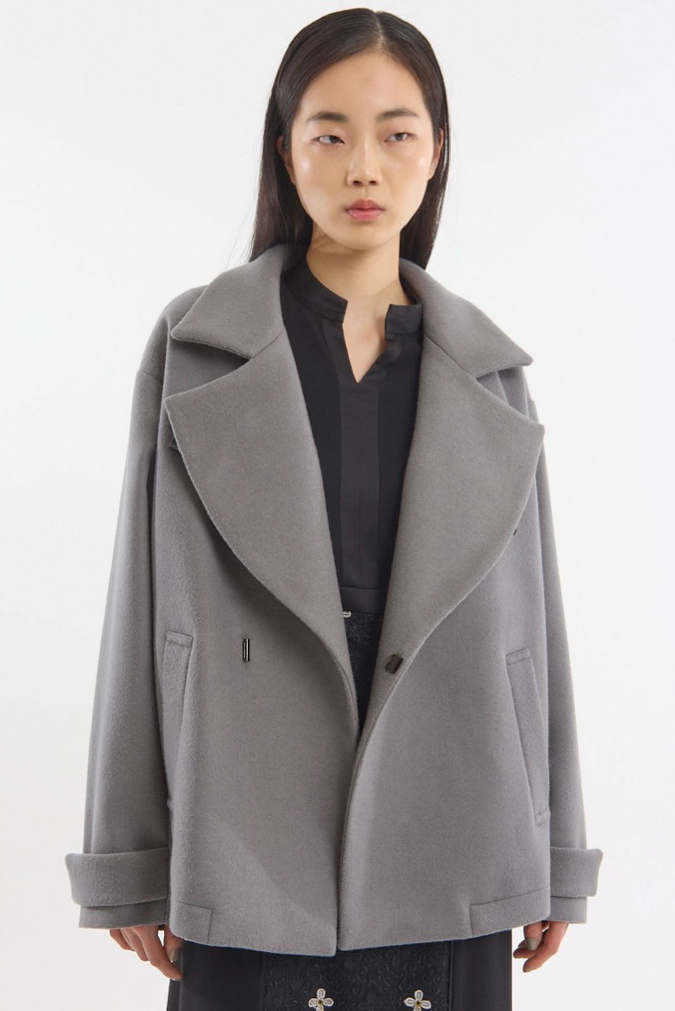 Trillium embroidered wool coat (Gray)