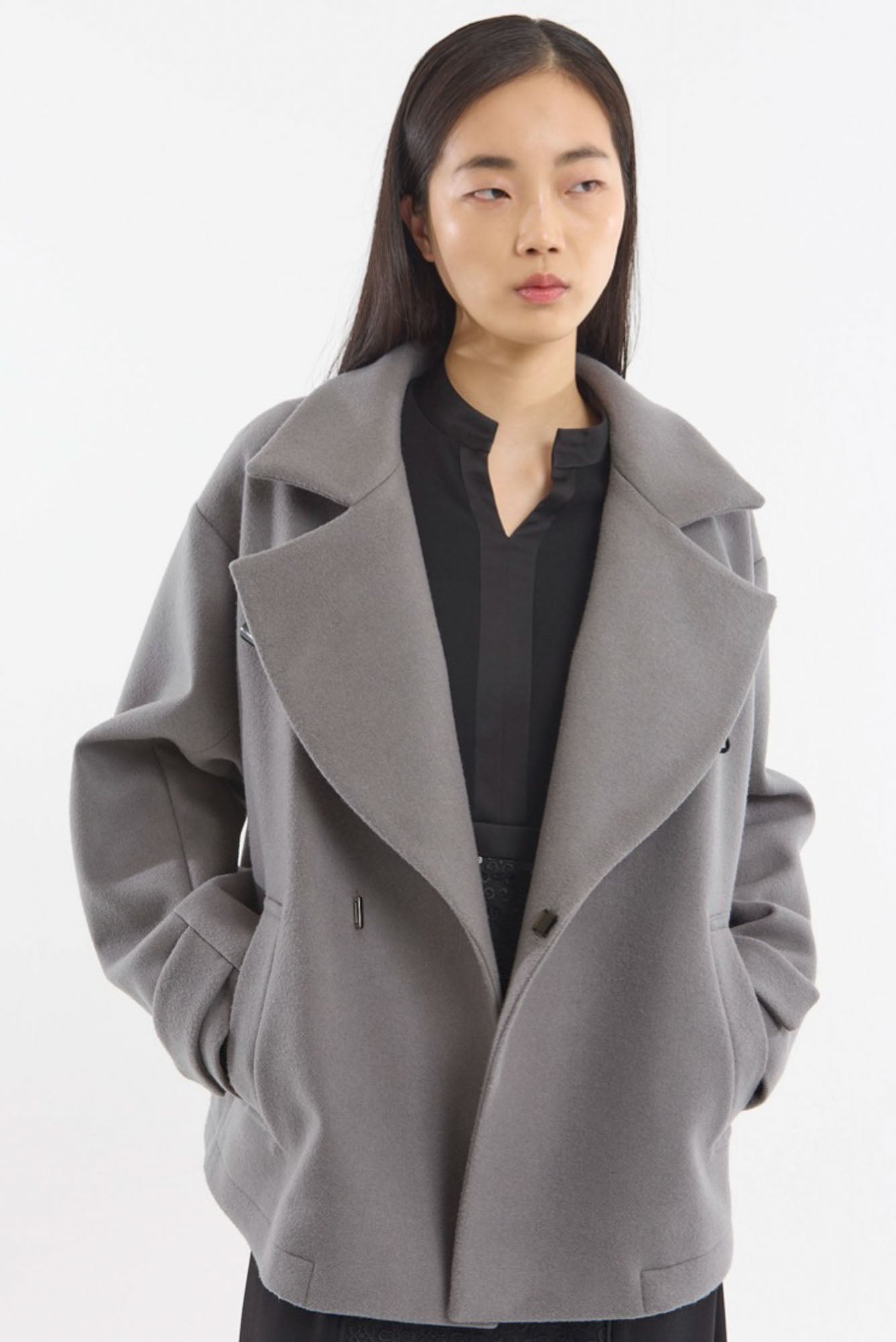 Trillium embroidered wool coat (Gray)