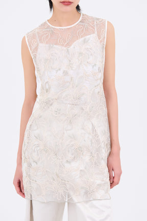 Seem flower lace sleeveless tops (Ivory)